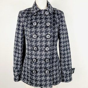 Womens Houndstooth Double-Breasted Peacoat Jacket - Gray